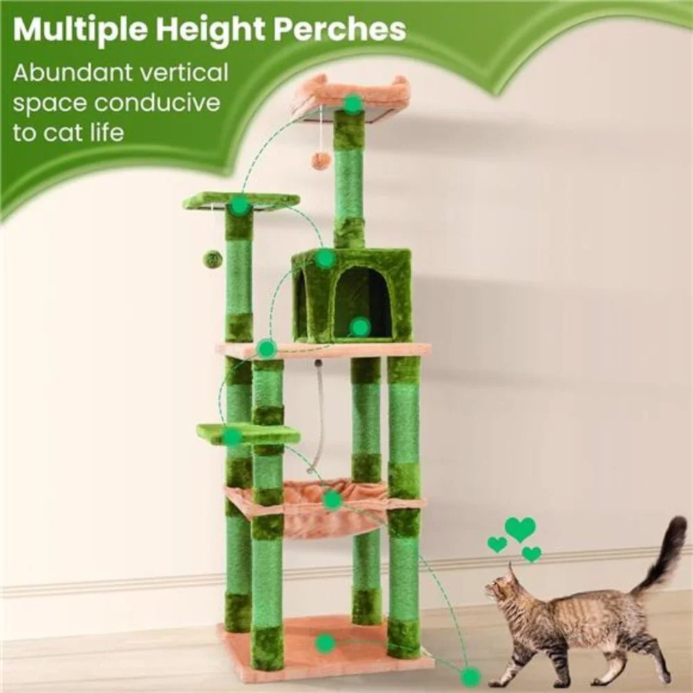 68 Inches Cat Tower 5 Tires Multi-Level Cat Condo with Cat Scratching Post